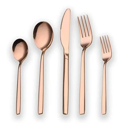 Imagen de Berglander 30 piezas de titanio rosa chapado en oro cubiertos juego, cobre set, copas color plata set juegos, servicio para 6 (cobre brillante)
