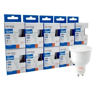 Imagen de Bombilla LED GU10, 10W, Pack 10 unidades, 1200Lm, Osram chip, 220V, Lámpara Dicroica, Angulo De Apertura 110º (6000K)