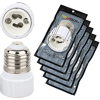 Imagen de ISOLATECH 5pcs casquillo adaptador E27 para portalámparas GU10 LED convertidor bombillas de bajo consumo (max. 250V/2A) baño cocina base cerámica resistente al calor