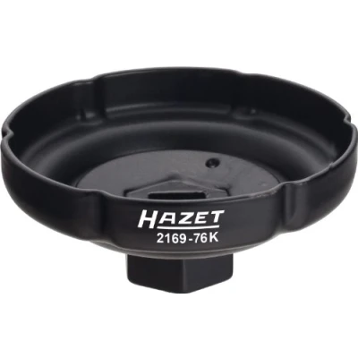 Imagen de HAZET llave para filtro de aceite 2169 76K, herramienta adecuada varios filtros con un diámetro 85 mm, accionamiento: cuadrado 12,5 salida: perfil ranurado 76 mm