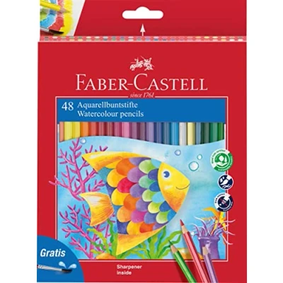 Imagen de Faber Castell 114448 Estuche de cartón con 48 ecolápices acuarelables colores y pincel