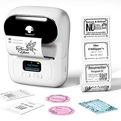 Imagen de Phomemo M110 Impresora De Etiquetas, Bluetooth Etiquetas TéRmica Autoadhesivas, Compatible con Android e iOS, Adecuado para CóDigo Hogar, Oficina, Comercio, Blanco