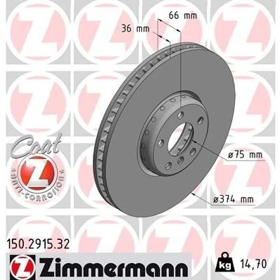 Imagen de ZIMMERMANN FORMULA F COAT Z 150.2915.32 Disco de freno BMW: 6 Coupé, 7, 5 Touring