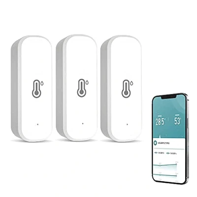 Imagen de Paquete de 3 sensores Inteligentes Temperatura y Humedad WiFi, compatibles con Alexa Google Home, para el hogar, bebé, garajes, conexión Inteligente, no Requiere concentrador