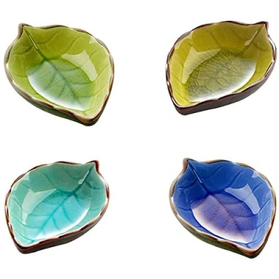 Imagen de sufe PROLEO juego de 4 mini cuencos cerámica con forma hojas, hechos a mano, cerámica, colores