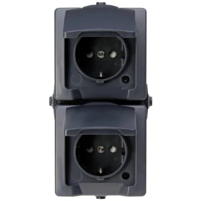 Imagen de Kopp 136915009 Nautic 2 enchufes protección de Contacto (Superficie con Tapa, para entornos húmedos, 250 V (10 A), IP44, Montaje Vertical), Color Gris, Antracita