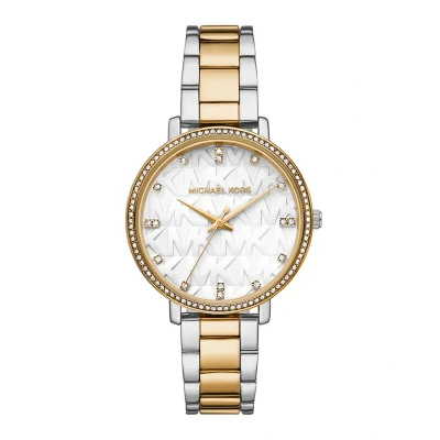 Imagen de Michael Kors Reloj Pyper para Mujer, Movimiento de Cuarzo a Tres Agujas con Correa Acero Inoxidable, Plata y Tono Dorado