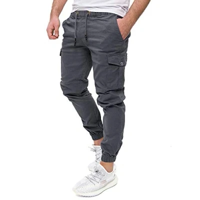 Imagen de PITTMAN Darius Pantalón Cargo Elástico Pantalones de Algodón para Hombres Trabajo Slim, Gris (Tornado 183907), W34/L34