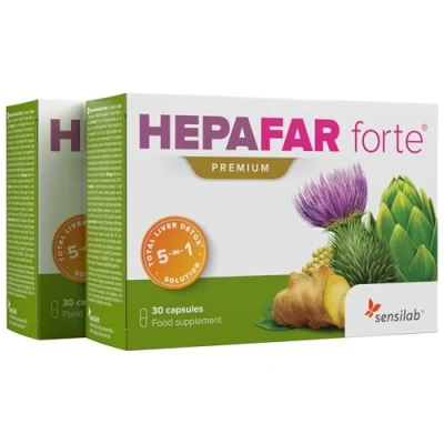 Imagen de Hepafar Forte Premium Detox Cardo Mariano, Zinc, Alcachofa, Selenio, Jengibre, Diente de Leon, Vitamina E Higado 60 Cápsulas para 30 días Alta Biodisponibilidad Sensilab