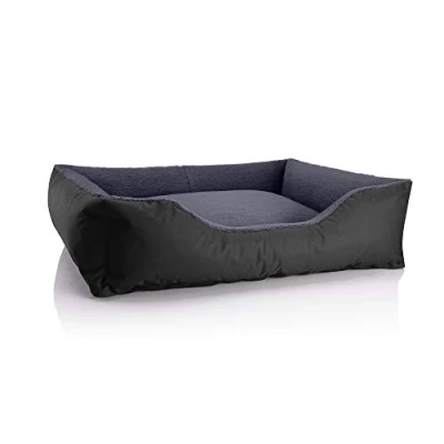 Imagen de BedDog Perro/Gato Cama Teddy S à XXXL, 14 Colores a Elegir, de Cordura y Microfibra, para Perros Lavable, cojín Perros, Interiores Exteriores, tamaño XL, Negro/Gris