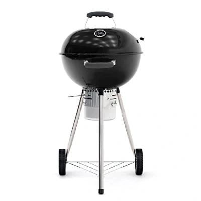 Imagen de KEKAI Barbacoa de Carbón Portátil con Ruedas Yellowstone 58x47x100 cm Acero Inoxidable Redonda Tapa Protectora y Encendedor Acabado Esmaltado en Negro