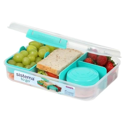 Imagen de Sistema TO GO Bento Box Create 1.48 L Fiambreras escolares con compartimentos y olla para aperitivos Sin BPA 1 unidad Verde azulado menta, 247mm x H 64mm W 185mm