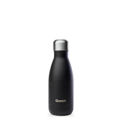 Imagen de Qwetch Botella isotérmica negra 260 ml de acero inoxidable 24 horas fría y caliente impermeable, sin BPA reutilizable