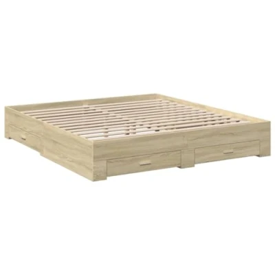 Imagen de vidaXL Cama con Cajones, Somier Doble de Invitados, Estructura Cama, Mueble para Dormitorio, Madera Ingeniería Roble Sonoma 180x200 cm