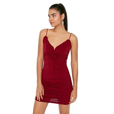 Imagen de Trendyol Mini Bodycon Regular Dress Vestido, Burgundy, 40 para Mujer