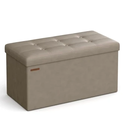 Imagen de SONGMICS Puff Almacenaje, Baúl de Almacenaje Plegable, 38 x 76 cm, Taburete Reposapiés, Banco Cubo, Soporta hasta 300 kg, para Sala Estar, Dormitorio, Entrada, Marrón Camello LSF040R01