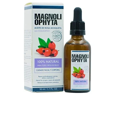 Imagen de Magnoliophyta Aceite de Rosa Mosqueta con Colágeno, Corporal y Facial, Todo Tipo Pieles, Regenera Nutre en Profundidad, Combate Arrugas, 100% Natural Originario Chile, 50 Mililitros