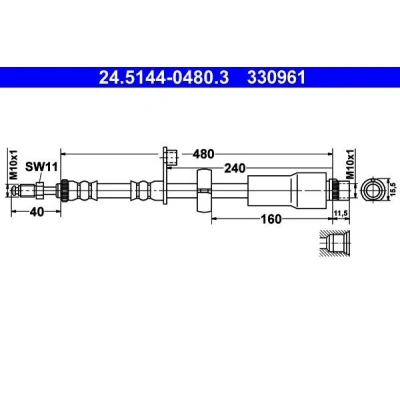 Imagen de ATE 24.5144 0480.3 Latiguillos de Freno 480 M10x1 PEUGEOT: 207 Hatchback, SW, CITROËN: C4 II Cactus, C3 III