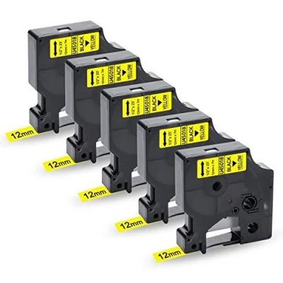 Imagen de UniPlus 5x Cintas de Etiquetas Compatible para Dymo D1 45018 S0720580 12mm x 7m, Negro sobre Amarillo LabelManager 160 210D 260P 280 350D 360D 420P PnP LabelPoint 150 200 250 300