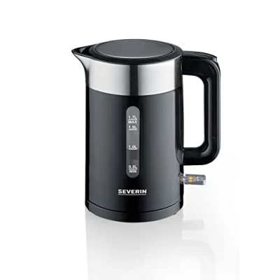 Imagen de SEVERIN Hervidor de Agua, Capacidad 1.7 L, Potencia 2.200 W, Libre BPA, Elemento calefactor oculto, Filtro para cal extraíble y lavable, Espacio guardacable, Negro WK 9265