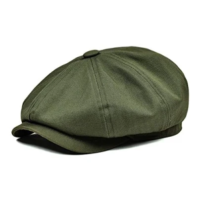 Imagen de BOTVELA Gorra plana de 8 piezas para hombre, 100% algodón, Gatsby Ivy Golf Cabbie Hat, verde, 7.875