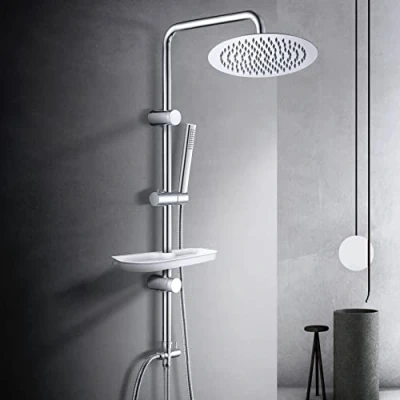 Imagen de Görbach Columna Ducha Hidromasaje sin Grifo Barra en Acero Inoxidable de Altura Adjustable Set con Mano,Estante y Alcachofa Cabezal D25cm.