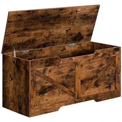 Imagen de HOOBRO Caja de Juguetes, Banco Almacenamiento, Taburete Almacenamiento con Mecanismo Bloqueo, Robusto, Armario Madera, Fácil Montar, Marrón Rústico EBF771CW01