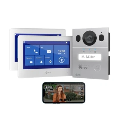 Imagen de Goliath Basic videoportero con 2 monitores de 7&quot;, Sistema Bus Hilos, Timbre Exterior cámara, abrepuertas y Timbre, para casa unifamiliar, App Smartphone, AV BLS 06A