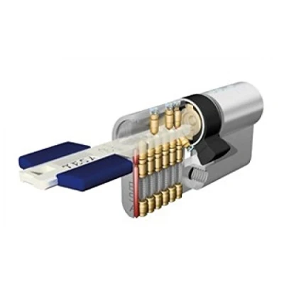 Imagen de Tesa Assa Abloy, TX853535N, Cilindro de Alta Seguridad, TX80, Doble Embrague, Leva Larga, Llave Llave, Niquelado, 35 x mm