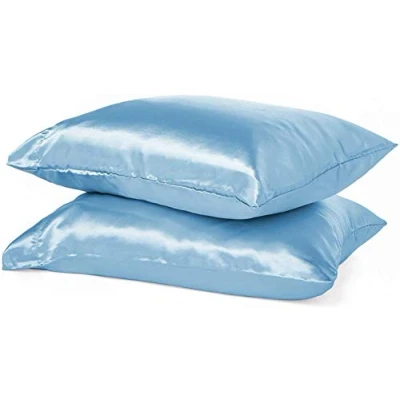 Imagen de Paquete de 2 fundas almohada seda pura morera, suaves para cabello y piel, con cierre sobre (azul cielo, estándar, 50 x 75 cm)