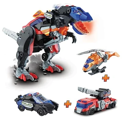 Imagen de VTech Switch&amp;Go Dinos 4en1 Mega T Rex SOS, Superdinosaurio combinado de tres vehículos emergencia, Dinosaurios y figuras acción, Juguete para niños +3 años, Versión ESP