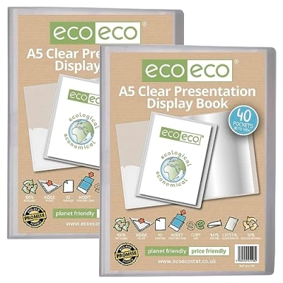 Imagen de eco eco128 x 2 Carpeta de presentación transparente con fundas plástico, tamaño A5, 50% reciclado, 40 bolsillos,