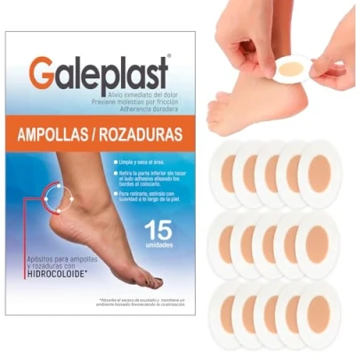 Imagen de Tiritas Ampollas pies, 15 Apósitos Hidrocoloides, apositos cicatrizacion rapida. resistentes al agua. rozaduras Dimensiones: 4,5 cm x 7