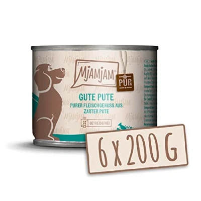 Imagen de MjAMjAM Comida húmeda Premium para Perros Buen Pavo Puro, Pack de 6 (6 x 200 g), sin Cereales con Extra Carne