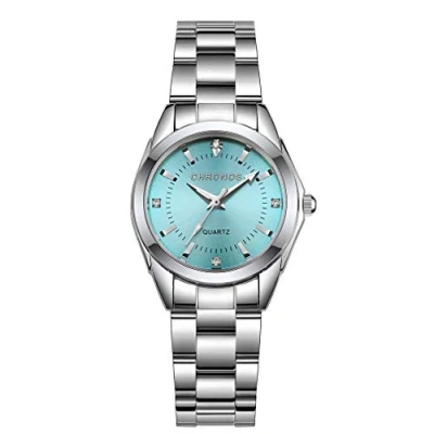 Imagen de CHRONOS Reloj de pulsera cuarzo para mujer, impermeable, acero inoxidable, analógico, azul claro,