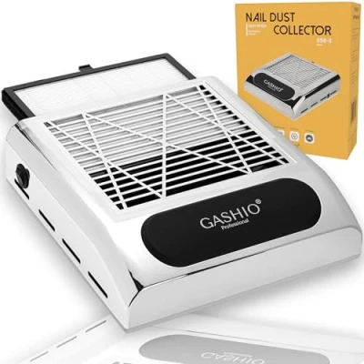 Imagen de GASHIO® aspirador de polvo uñas profesional 80 W para acrílicas, gel, potente manicura pedicura, plata, filtro HEPA reemplazable reutilizable