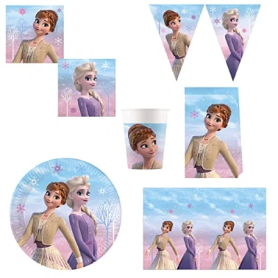 Imagen de Procos DY10273863 Frozen II Wind Spirit Party Set Grande, platos, servilletas, vasos, mantel, bolsas, banderola, decoración de mesa, cumpleaños
