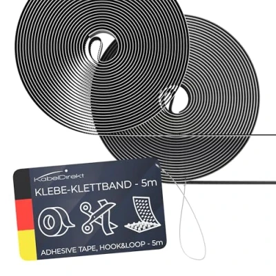 Imagen de KabelDirekt Cinta autoadhesiva 20 mm x 5m (con una de Gancho y Bucle, Cierre, Hook Loop Negra) Top Series