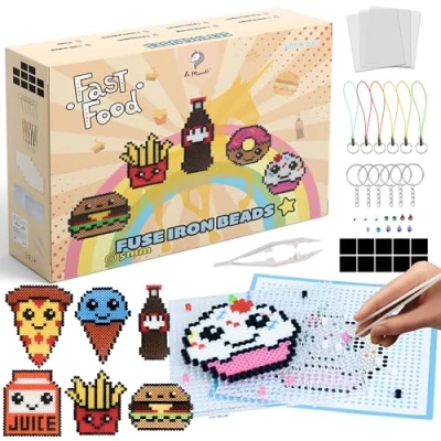 Imagen de La Manuli Cuentas para Planchar Fuse Beads Kit, Set Completo con Papel de Planchad, Juego Plásticos Abalorio, Kit Creación Divertido Diseños Variados, 10 Colores, 4000 Piezas, 5mm