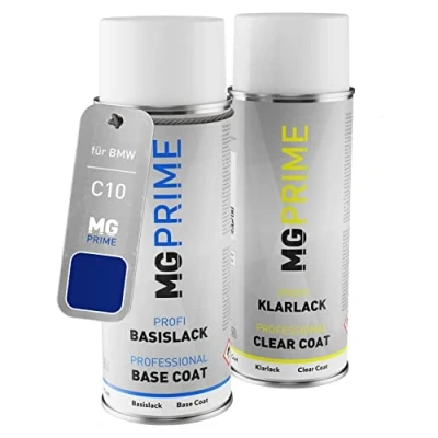 Imagen de MG PRIME pintura automotriz Set de aerosoles para BMW C10 Mediteran Blau Metallic/Mediterranean Blue Metallic base transparente, bote spray 400 ml