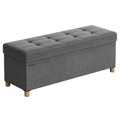 Imagen de SONGMICS LSF018G11 Puf, baúl de Almacenamiento, Taburete con reposapiés, Plegable, Banco, 38 x 110 40 cm, para Sala Estar y Dormitorio, Gris Oscuro