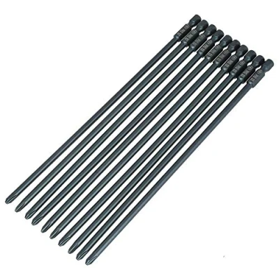 Imagen de 10pcs 200 mm de largo Brocas Destornillador Philips Set S2 1/4 pulgada acero Vástago hexagonal cruz PH2 Bits