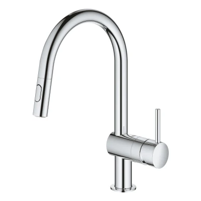 Imagen de GROHE Minta QuickFix, Grifo de cocina (caño alto extraíble, forma en C y giro 360º, menor consumo agua, sistema instalación rápida), gris mate, 32321DC2