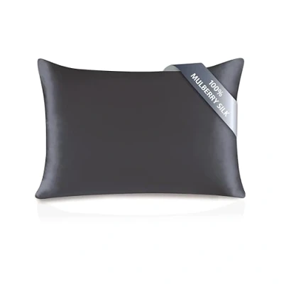 Imagen de TOWNSSILK Funda de Almohada 100% Seda Morera, cuida el Cabello y la Piel, Ambos Lados 19 Momme, 1 Unidad,Darkgrey， 50 x 75 cm