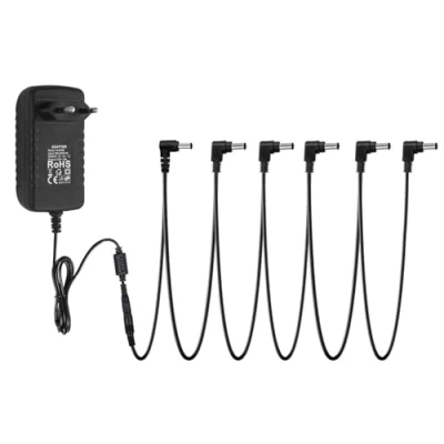 Imagen de STRICH adaptador de fuente alimentación para pedal guitarra, 9 V CC 1 A, punta negativa, cables cadena margarita 6 vías, corriente tablero