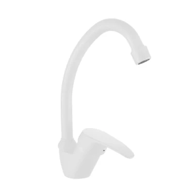 Imagen de INGUZ. Grifo Viggo para fregadero de cocina mezclador caña media monomando. Agua fria y caliente. (Blanco)