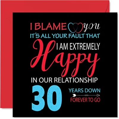 Imagen de Divertida Tarjeta de aniversario perlas para marido y esposa Your Fault I&#039;m Extremely Happy felicitación 30 boda pareja, tarjetas 145 mm x