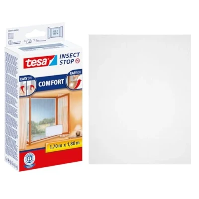 Imagen de tesa Insect Stop Malla Mosquitera COMFORT para Ventanas Autoadhesiva con Cierre de Gancho y Bucle Tela Antimosquitos Blanca, 170 cm x 180