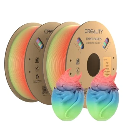 Imagen de Creality Official Hyper Pla Filament Arco iris Corto 2kg, Filamento de Impresora 3D para Impresión Alta Velocidad, Suave, Rendimiento Voladizo Precisión Dimensional +/ 0.03mm, 2 Rollos
