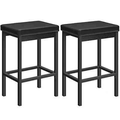 Imagen de HOOBRO Taburete de Bar, Juego 2 Taburetes, Cocina, 63 cm Altura, Tapizado 5 Grosor, Fácil Montaje, Adecuado para Restaurante, Cafetería, Encimera, Negro EBB21BY01